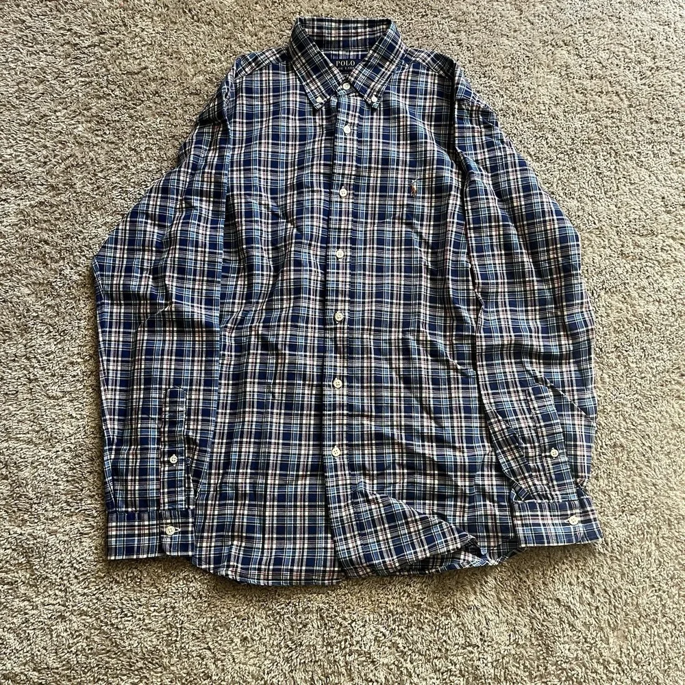Polo Ralph Lauren Mens Medium‎  Multi Color Plaid Long Sleeve Button Flesh Pony